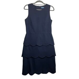 J.McLaughlin Navy Blue Providence Tiered Scalloped Sleeveless Sheath Dress Sz 10